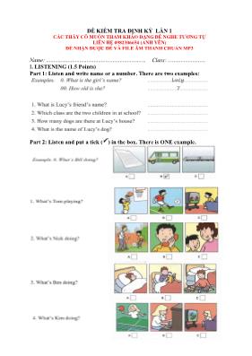 Đề và đáp án kiểm tra định kì lần 1 Tiếng anh lớp 8 - Trường THCS Ngọc Thiện